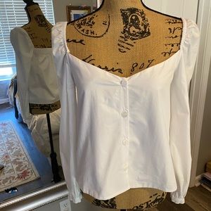 NWT never worn, Zara white cotton button up blouse, on or off the shoulder